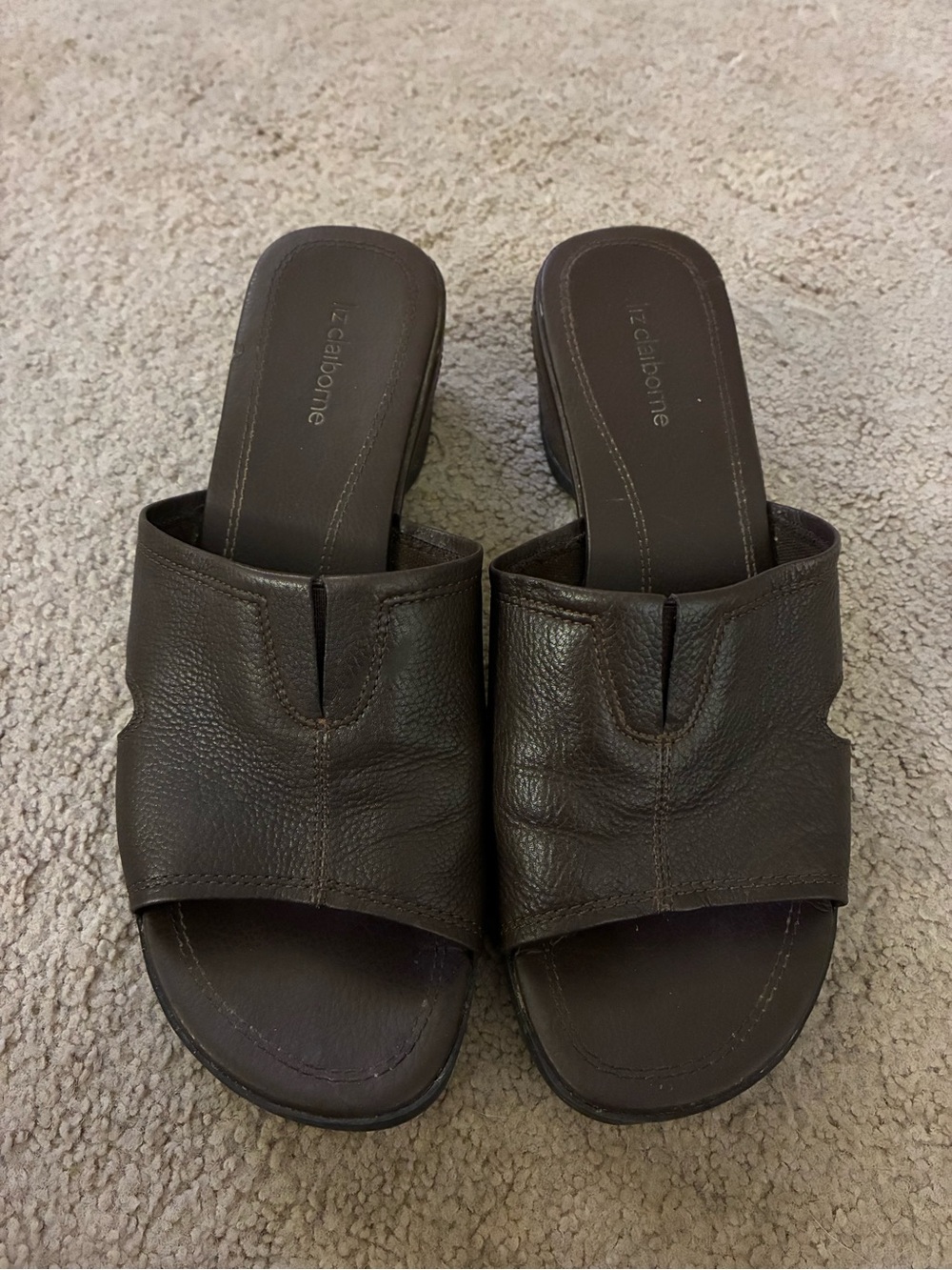 Liz Claiborne Leather Open-Toe Slides Dark Brown Sandals Mules Vintage Y2K 8M - Picture 2 of 8
